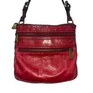 Fossil Genuine Red Leather Crossbody Purse, Adjustable Strap